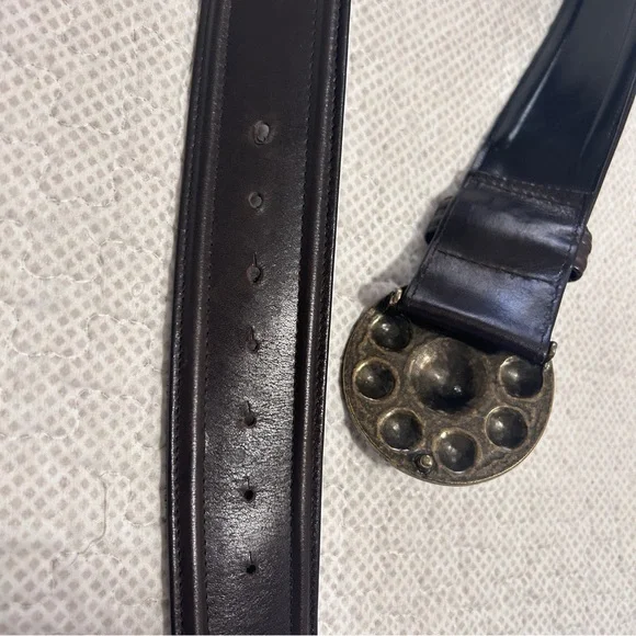 Per Se Women’s Brown Leather Belt Brass Buckle Sz S Vintage 90's - Picture 4 of 8